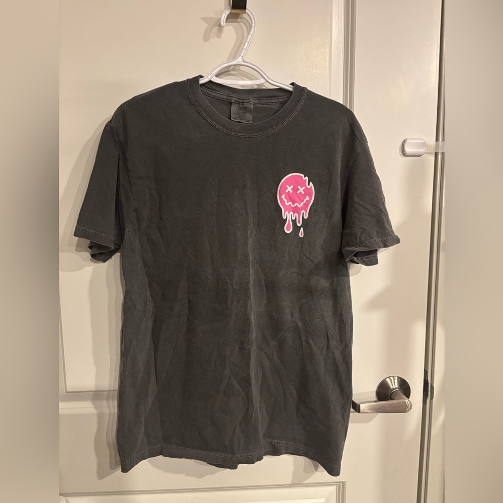 Comfort Colors Charcoal Tee with Pink Drip Graphic